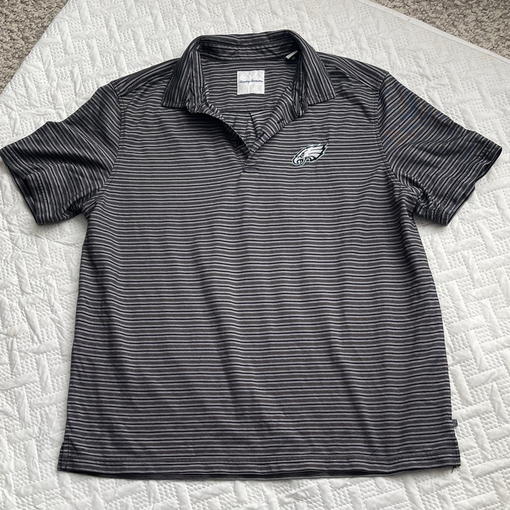 Tommy Bahama Black and Gray Striped Philadelphia Eagles Polo Shirt